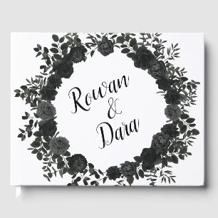White and Black Rose Gothic Wedding Guest Book