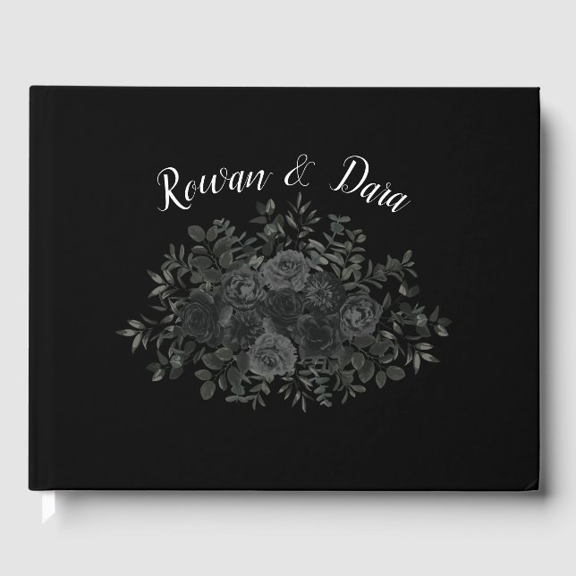 White and Black Rose Gothic Wedding Guest Book (Front)