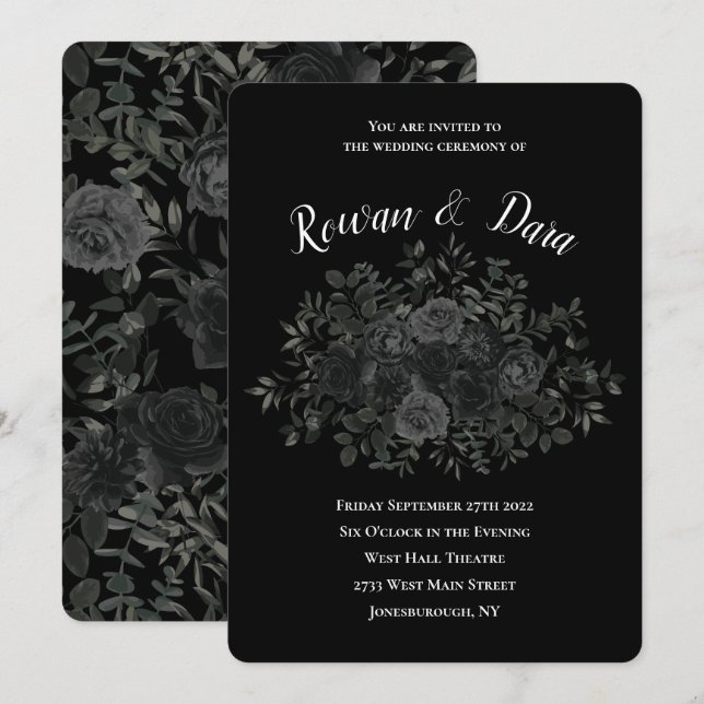 White and Black Rose Gothic Wedding Invitations (Front/Back)