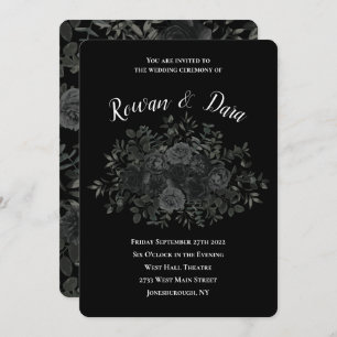 White and Black Rose Gothic Wedding Invitations