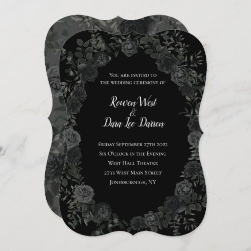 White and Black Rose Gothic Wedding Invitations