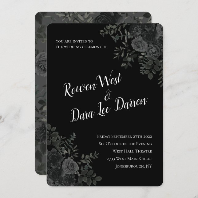 White and Black Rose Gothic Wedding Invitations (Front/Back)