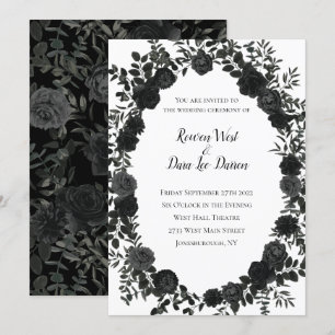 White and Black Rose Gothic Wedding Invitations