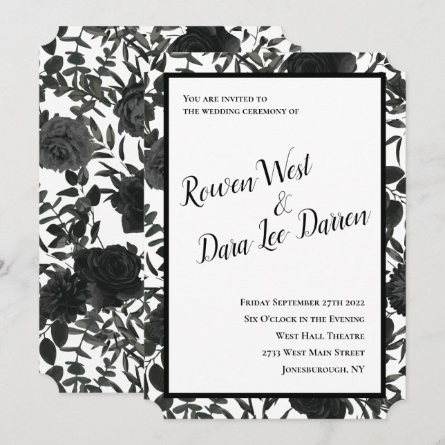 White and Black Rose Gothic Wedding Invitations (Front/Back)