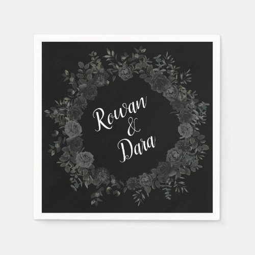 White and Black Rose Gothic Wedding Napkins