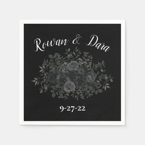 White and Black Rose Gothic Wedding Napkins