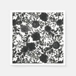 White and Black Rose Gothic Wedding Napkins