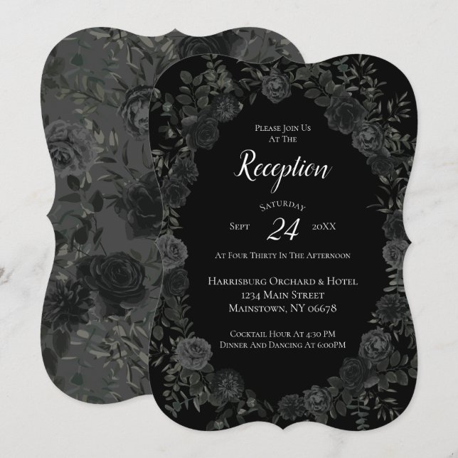 White and Black Rose Gothic Wedding Reception Invitation (Front/Back)