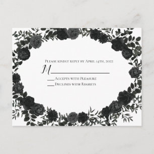 White and Black Rose Gothic Wedding Reply Card