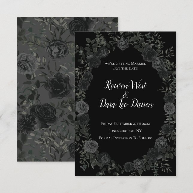 White and Black Rose Gothic Wedding Save the Date Invitation (Front/Back)