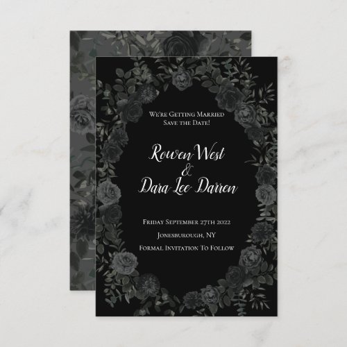 White and Black Rose Gothic Wedding Save the Date Invitation