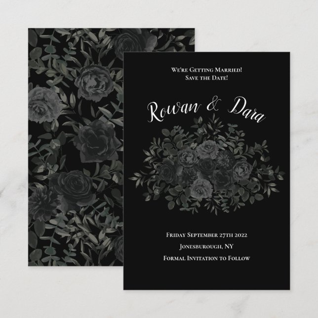 White and Black Rose Gothic Wedding Save the Date Invitation (Front/Back)