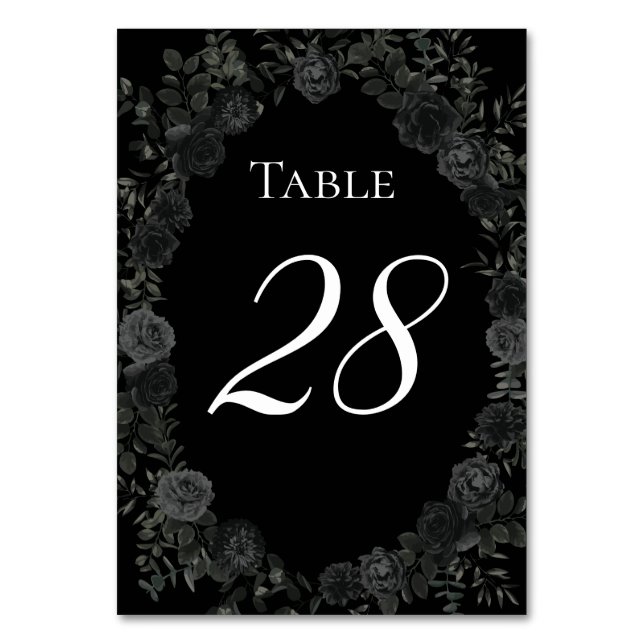White and Black Rose Gothic Wedding Table Numbers (Front)