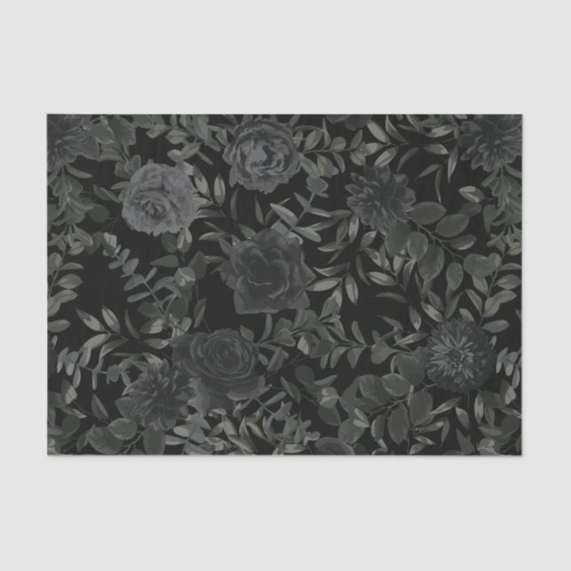 White and Black Rose Gothic Wedding Tissue Paper (Front)