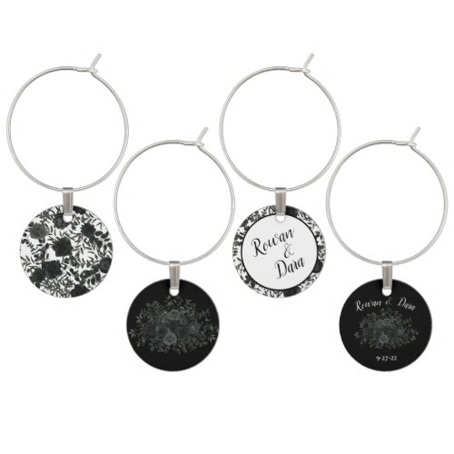 White and Black Rose Gothic Wedding Wine Charms