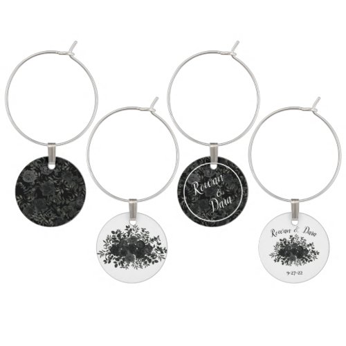 White and Black Rose Gothic Wedding Wine Charms