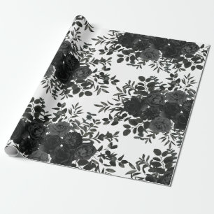 White and Black Rose Gothic Wedding Wrapping Paper