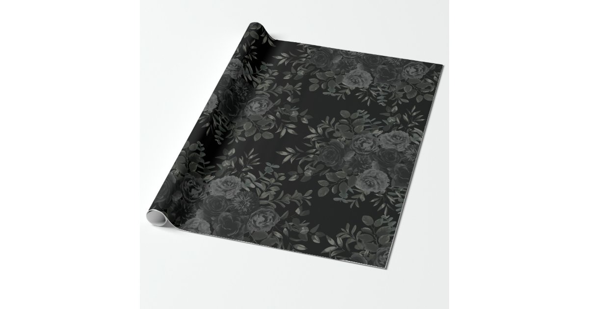 White and Black Rose Gothic Wedding Wrapping Paper