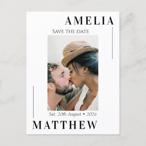 White and Black Save the Date Wedding Postcard