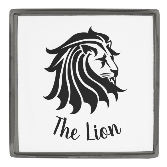 White and Black Silhouette Lion Lapel Pin