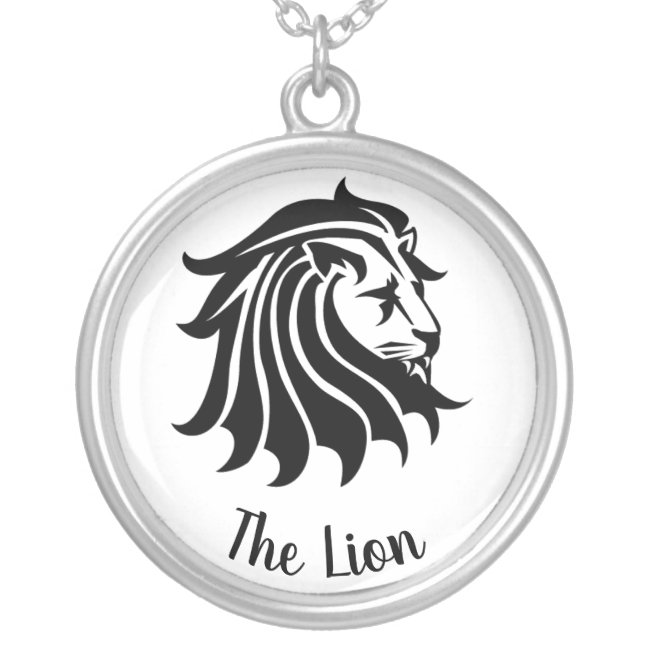 White and Black Silhouette Lion Necklace