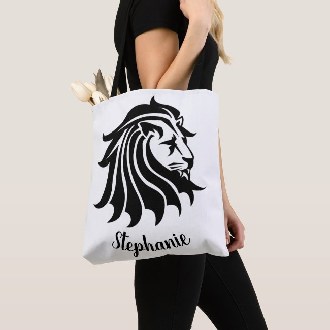 White and Black Silhouette Lion Tote Bag