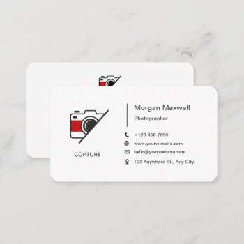 White And Black Simple Clean Photography  Business Card by FlexiDesignHub at Zazzle