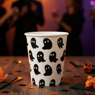 White and Black Simple Halloween Paper Cups