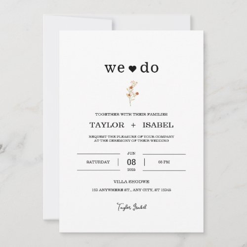 White and Black Simple Wedding Invitation