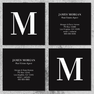 White and Black Single Letter Monogram Square Business Card