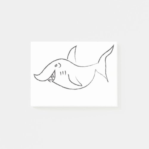 White and black sketch of shark post_it notes