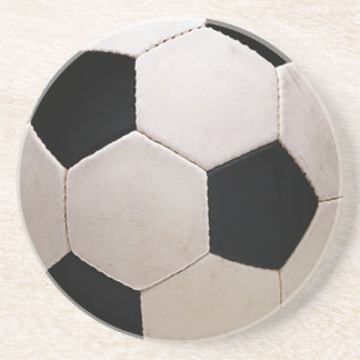 White and Black Soccer Ball Sandstone Coaster