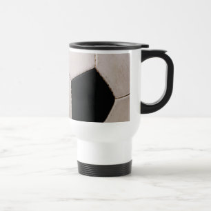 White and Black Soccer Ball Travel Mug