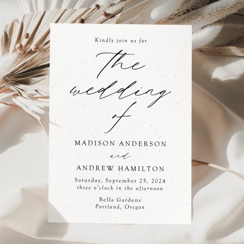 White and Black Speckled Modern Elegance Wedding Invitation