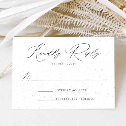 White and Black Speckled Modern Elegance Wedding RSVP Card