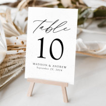 White and Black Speckled Modern Elegance Wedding Table Number