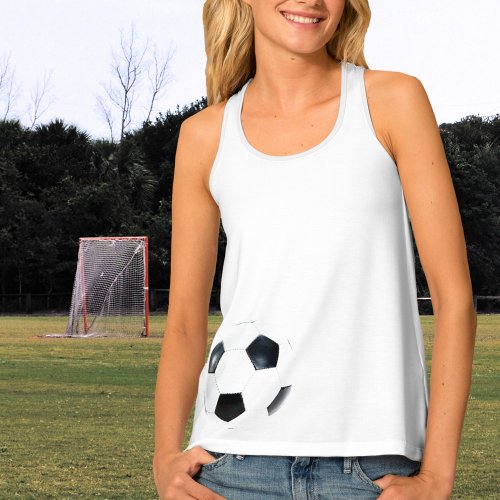 White and Black Sporty Soccer Ball Tank Top