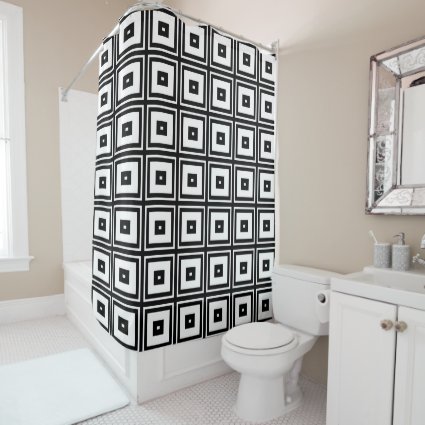 White and Black Square Abstract Shower Curtain