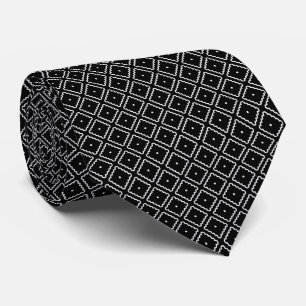 White and Black Square Dot Pattern Neck Tie