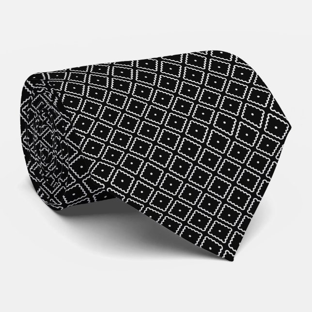 White and Black Square Dot Pattern Neck Tie (Rolled)