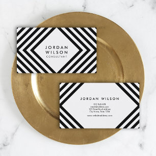 White and Black Square Lines Minimalist Geometric Business Card