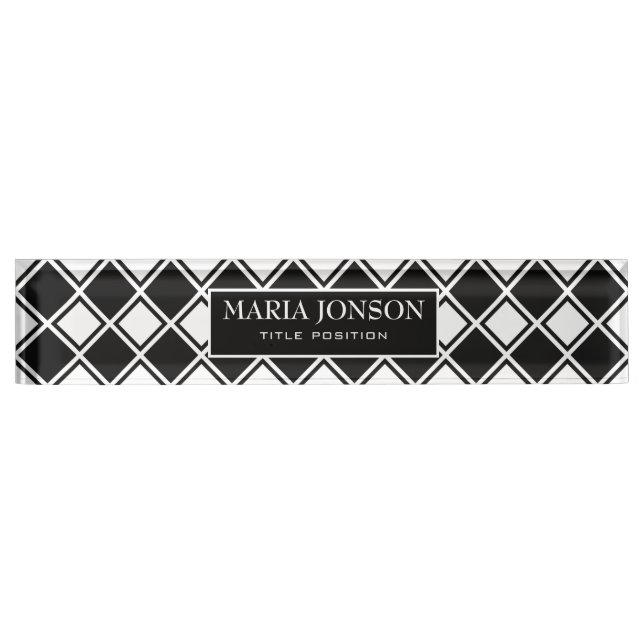 White And Black Squares Desk Name Plate (Front)