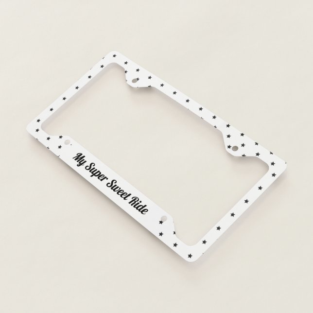 White And Black Star Patterned License Plate Frame (3/4)