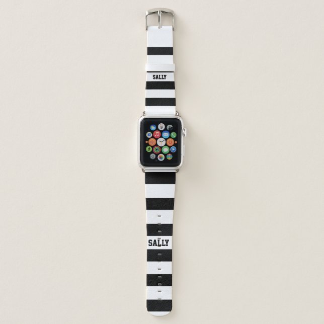 White and black stripes apple watch band (Front)