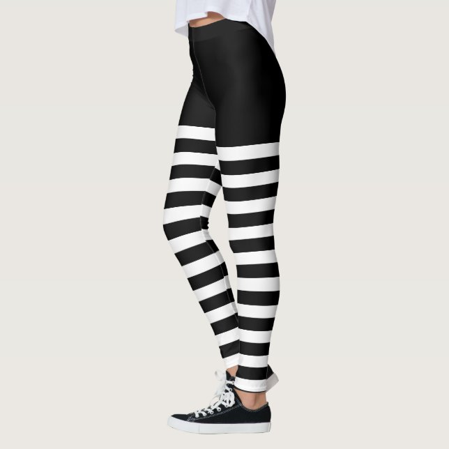 White and Black Stripes Halloween Party Striped  Leggings (Left)