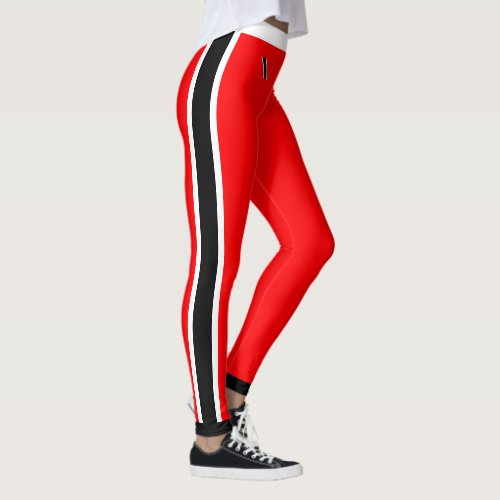 White and Black Stripes on Red Leggings
