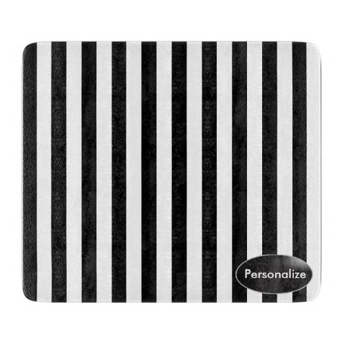 White and  Black Stripes  Personalize Cutting Board