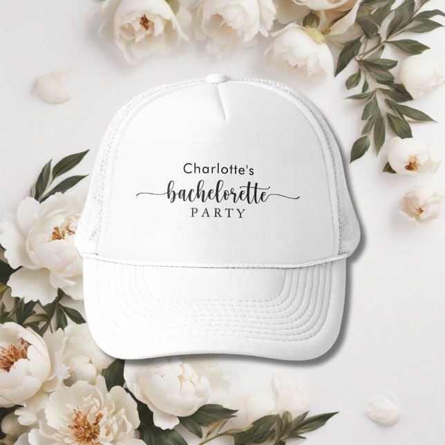 White And Black Stylish Bachelorette Party Trucker Hat (Creator Uploaded)
