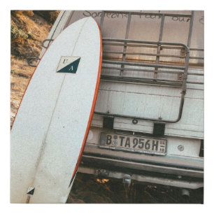 White and black surfboard faux canvas print