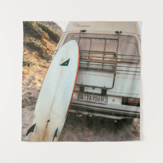 White and black surfboard tapestry